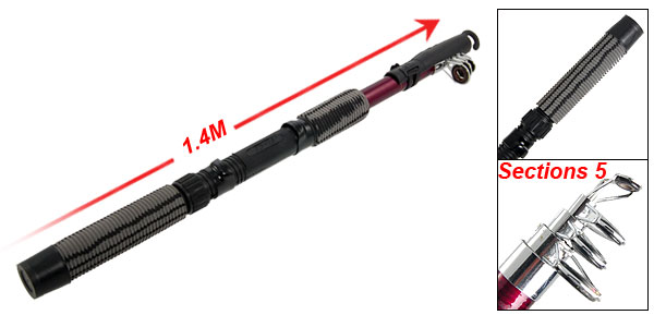 Textured Black Red Shell 1.4M Telescopic Fishing Rod  