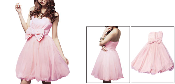 Wedding Party Bowtie Decor Front Short Tube Dress for Women  